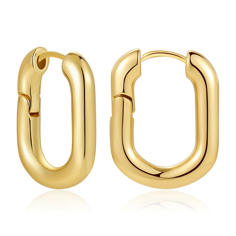 Zircon Round Buckle Hoop Earrings Gold Plated Stainless Steel