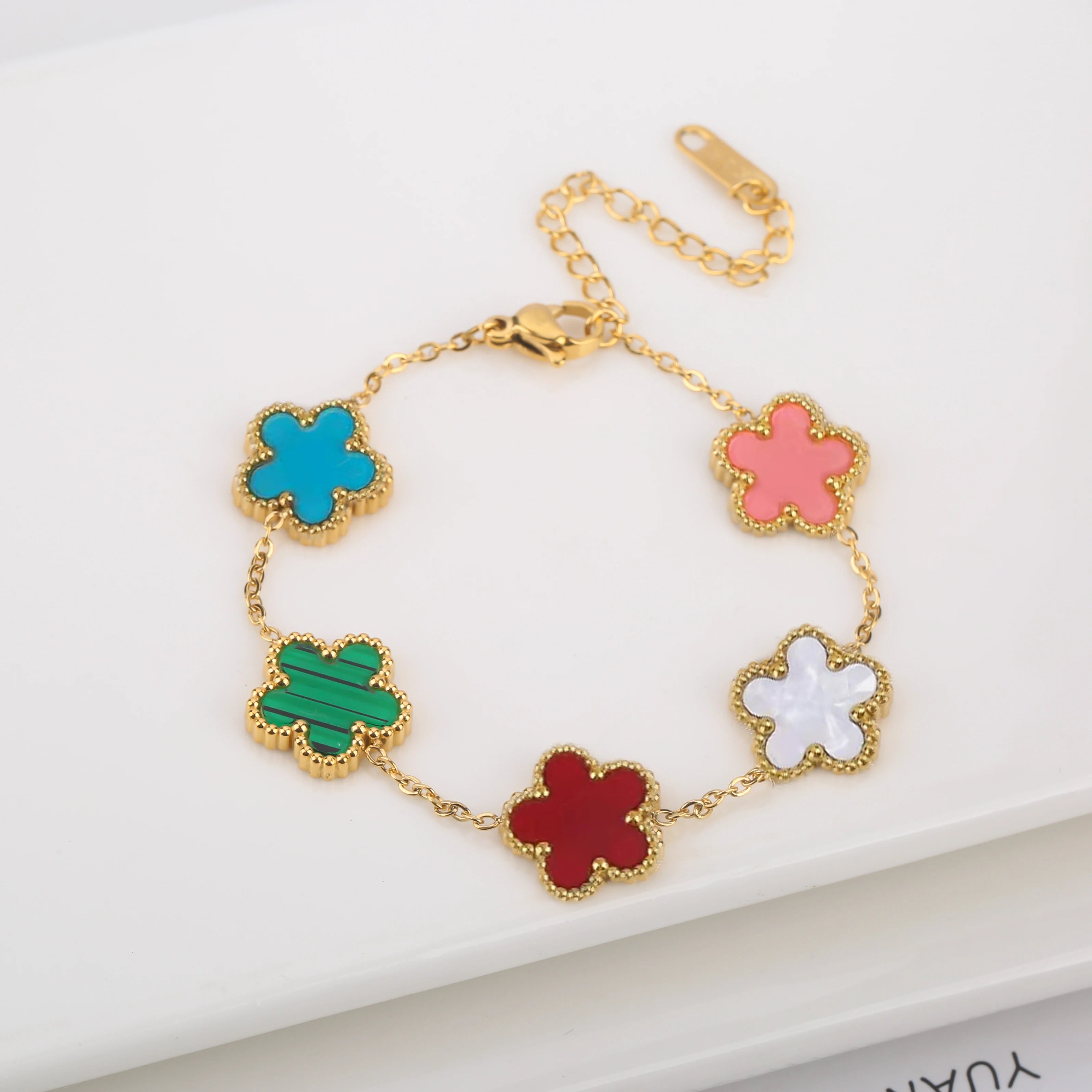 Stainless Steel Laser Five Leaf Flower Adjustable Clover Bracelets