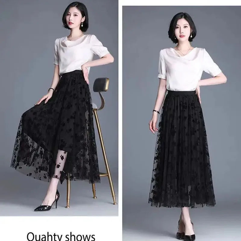 Floral Half Fairy Pleated Gauze Skirts