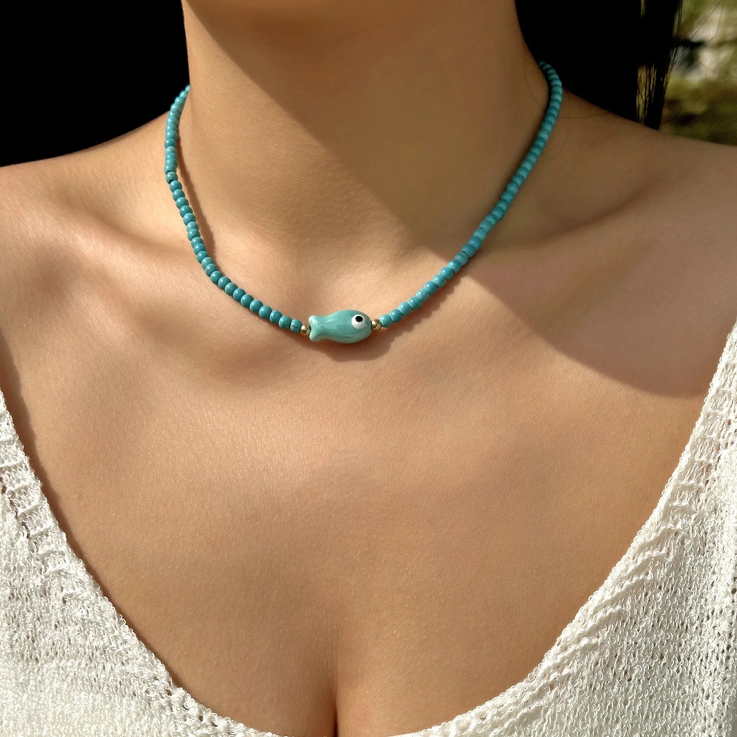 Rice Beads Starfish Pendant Necklace