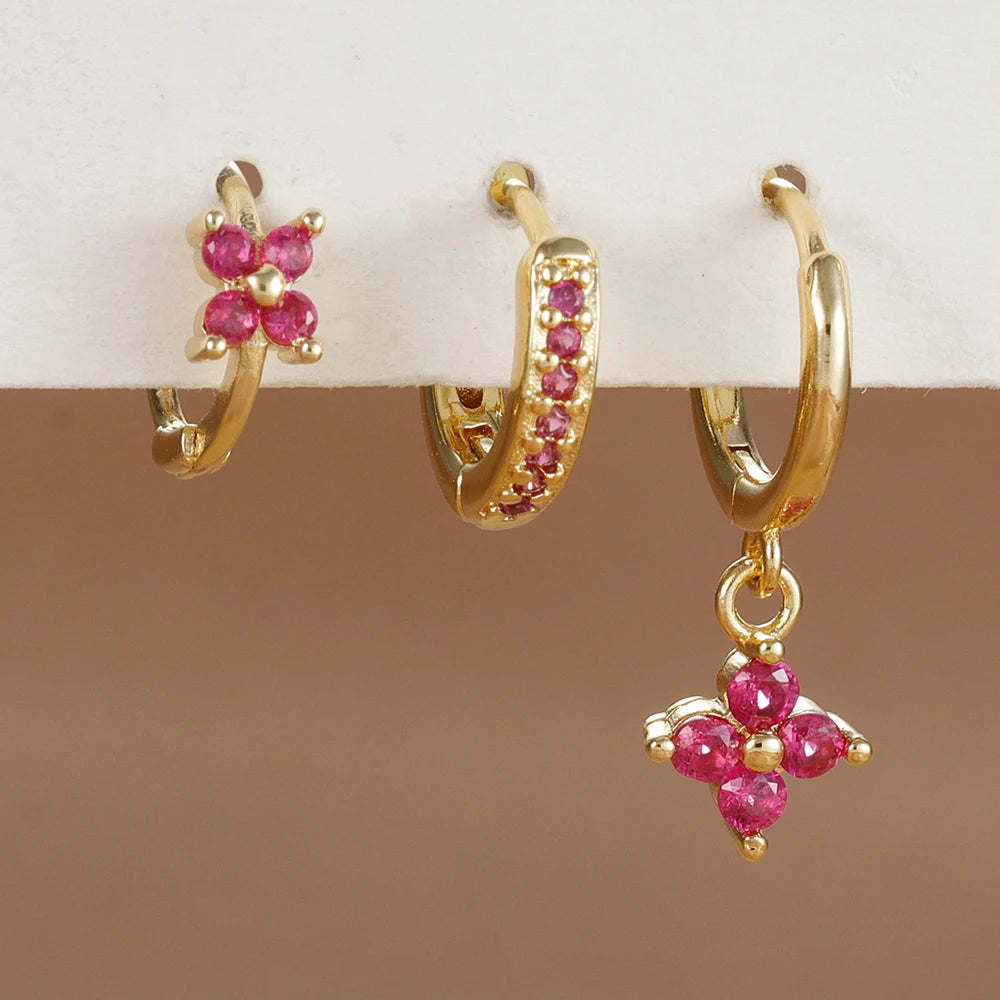 3PCS Stainless Steel Flower Drop Earring Set