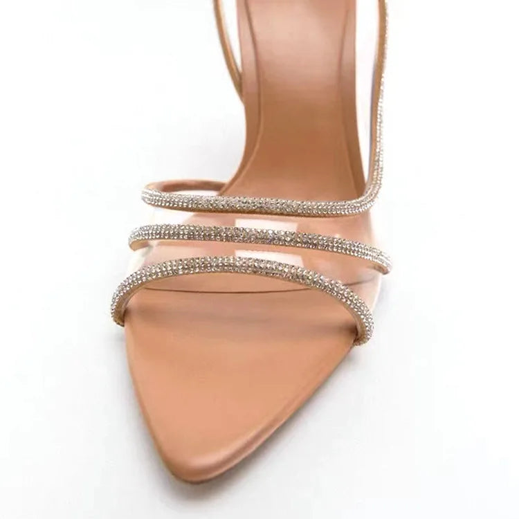 Shallow Mouth Back Hollow Pointed Water Diamond Open Toe Sandals