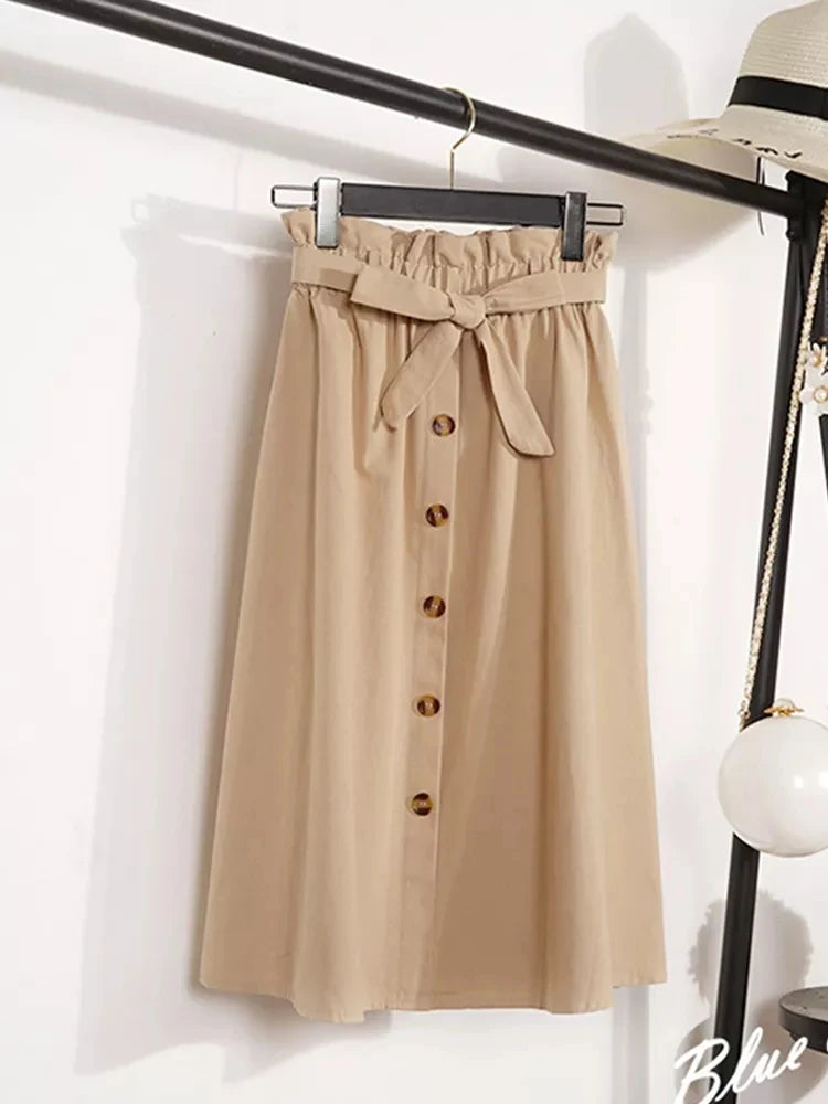 Midi Knee Length High Waist Pleated Skirts