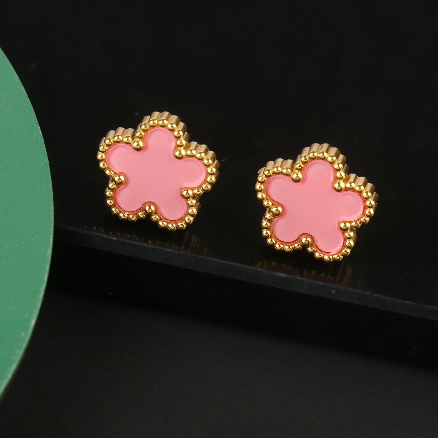 Stainless Steel Five Leaf Flower Clover Bracelet Necklace Earrings