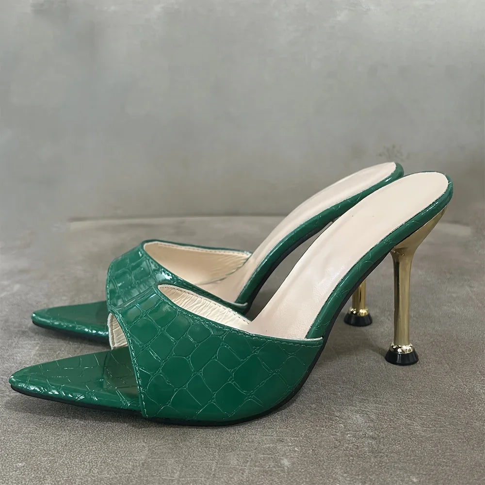Crocodile Texture High Heels with Pointy Peep Toe