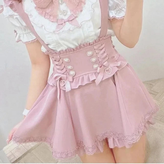 Retro Bow Pearl Buckle With Lace A-Line Mini Skirts