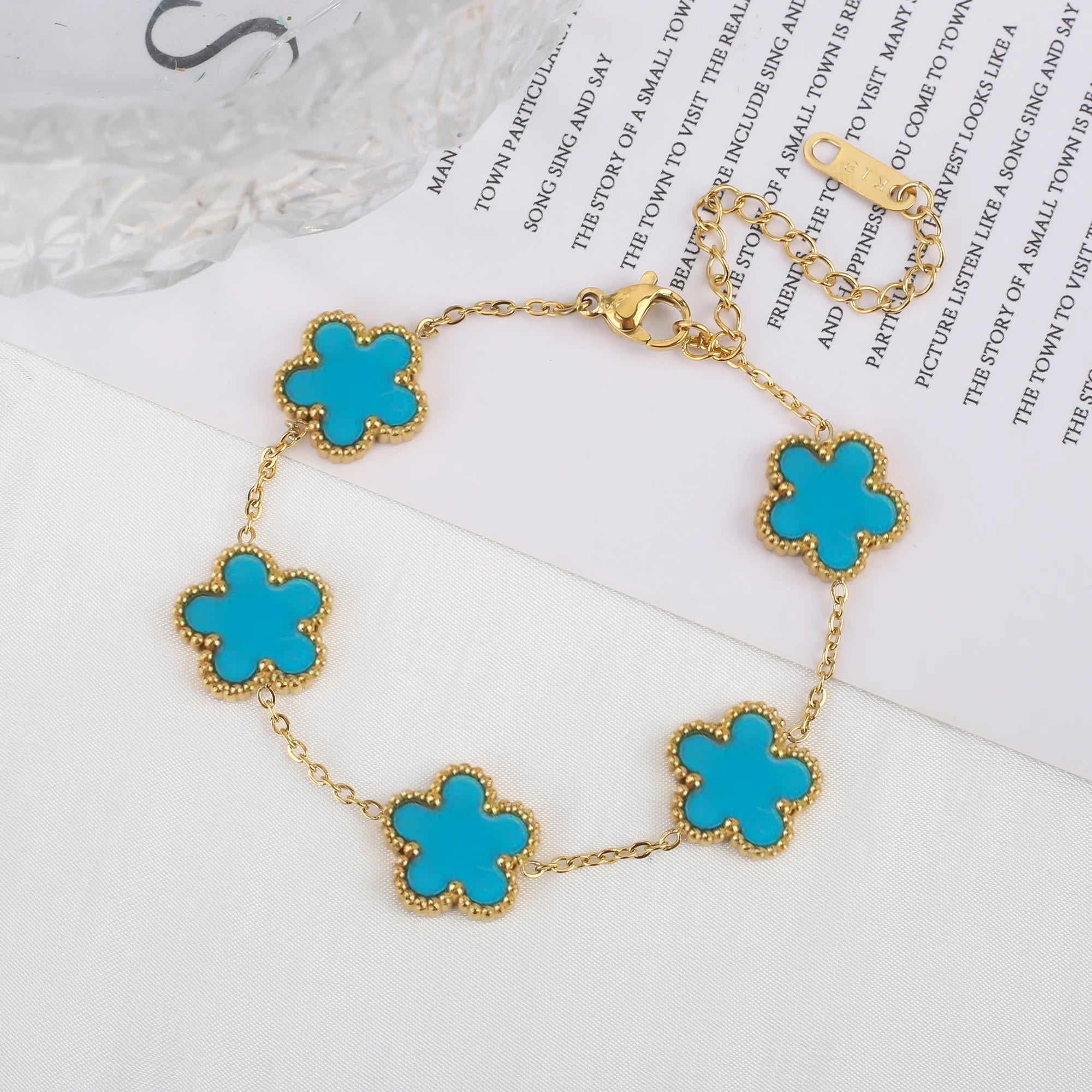 Stainless Steel Laser Five Leaf Flower Adjustable Clover Bracelets