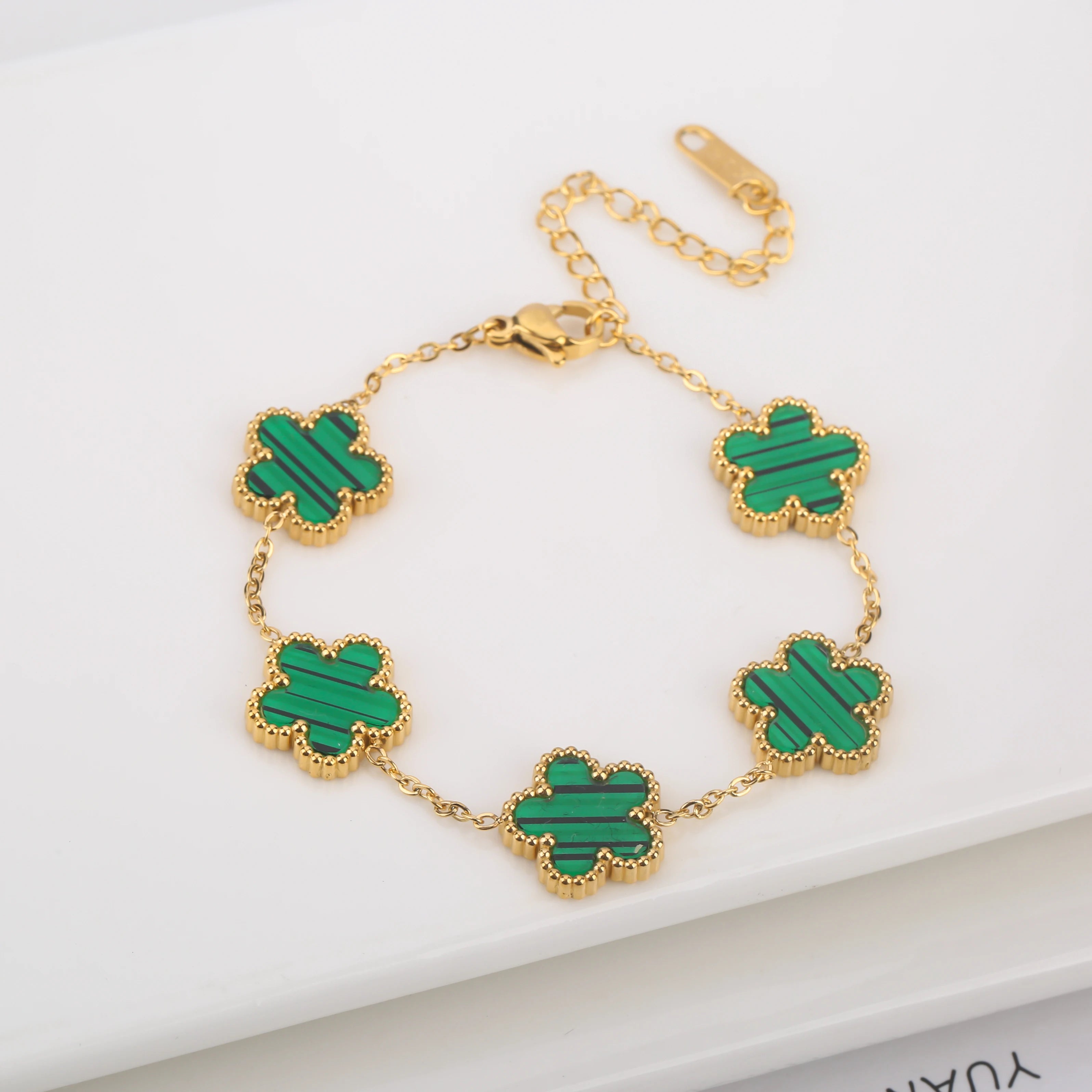 Stainless Steel Laser Five Leaf Flower Adjustable Clover Bracelets