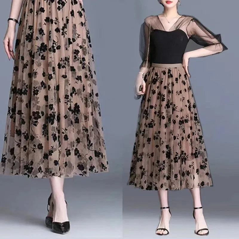 Floral Half Fairy Pleated Gauze Skirts