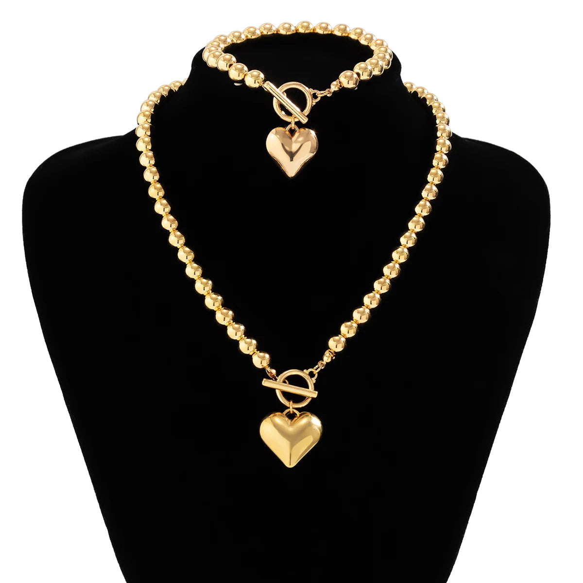 Heart Pendant with Ball Bead Chain Choker Necklace
