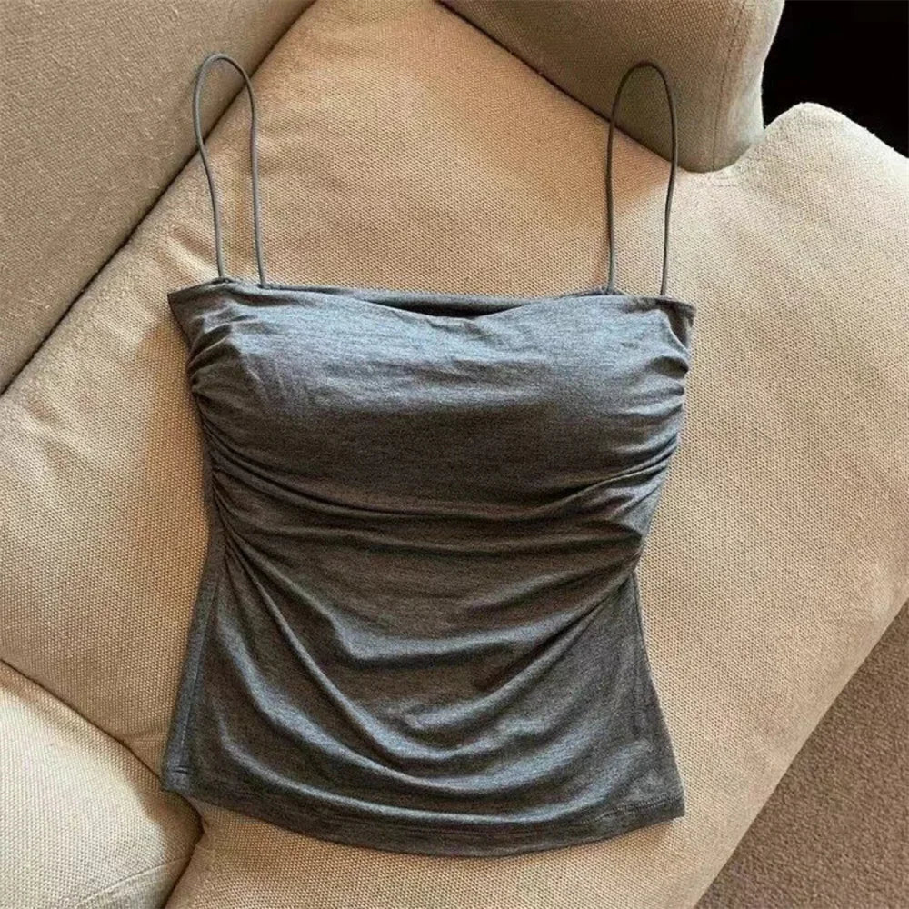 Chest pad sleeveless short top with straps