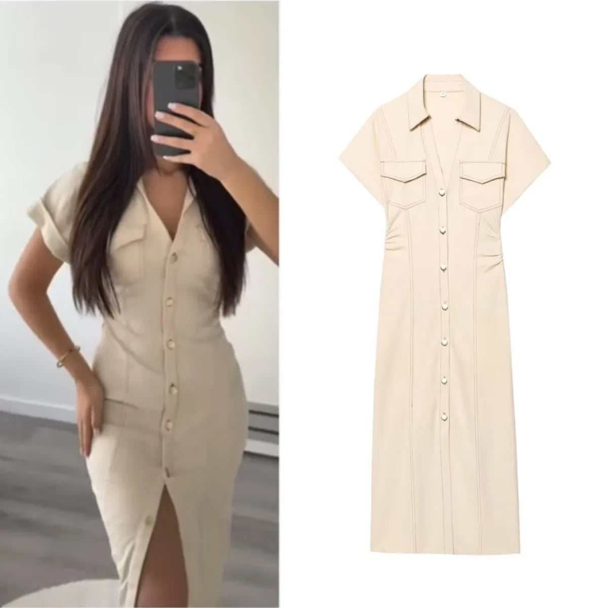 Denim Midi Dress Button-Up