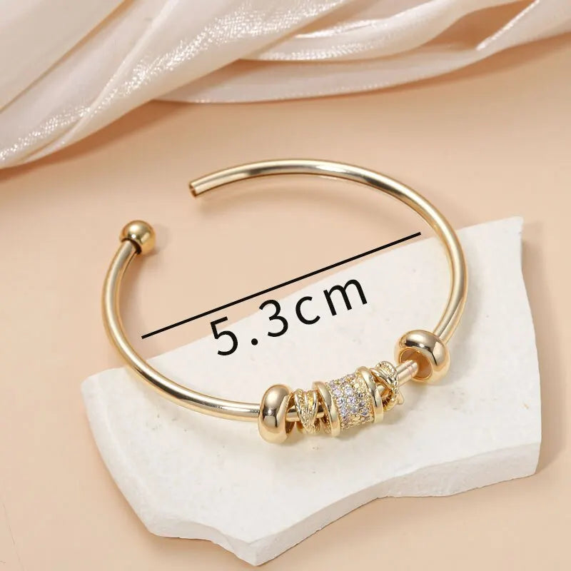 Gold Plated Cubic Zircon Stone Rhodium Adjustable Cuff Bracelet