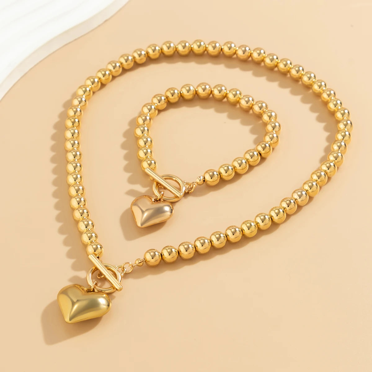Heart Pendant with Ball Bead Chain Choker Necklace