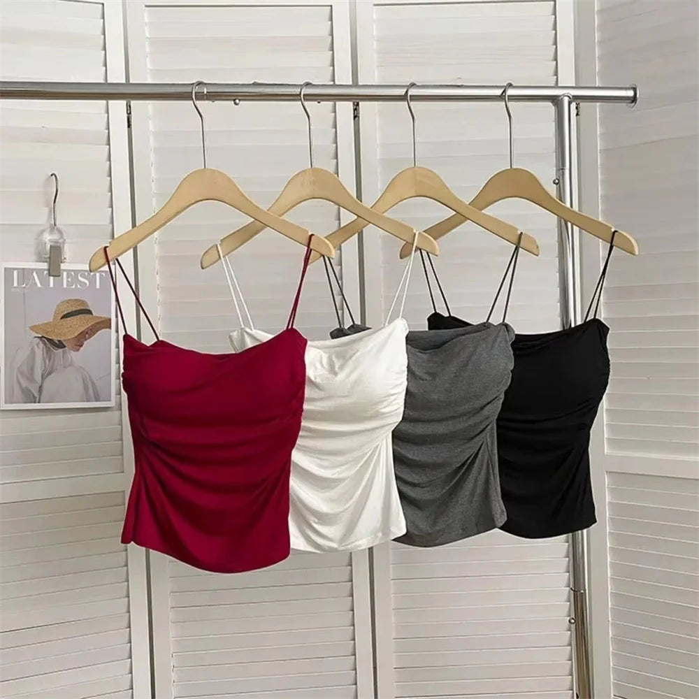 Chest pad sleeveless short top with straps
