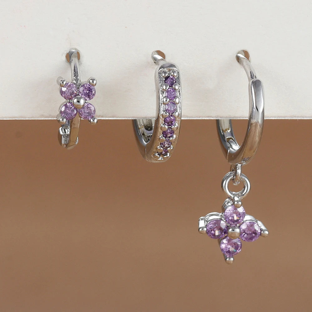3PCS Stainless Steel Flower Drop Earring Set