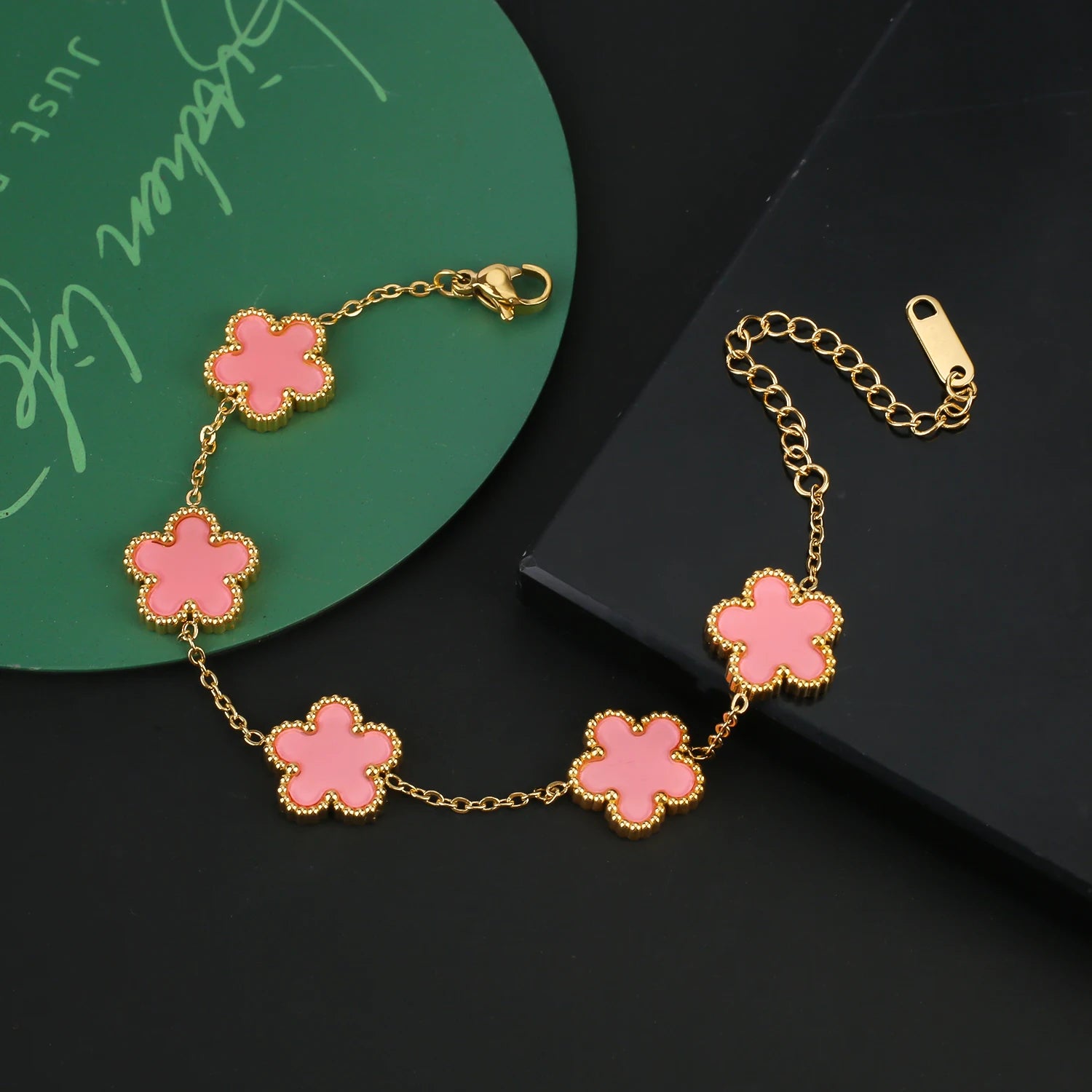 Stainless Steel Five Leaf Flower Clover Bracelet Necklace Earrings