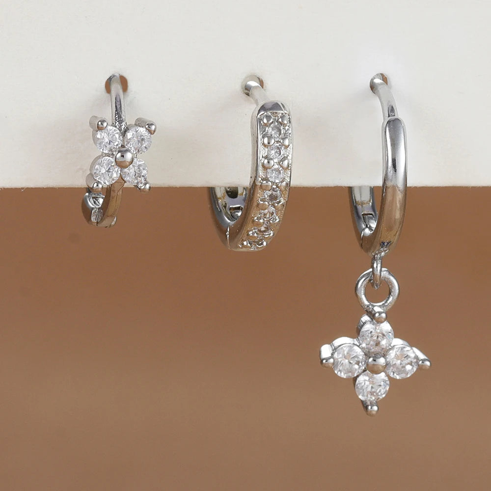 3PCS Stainless Steel Flower Drop Earring Set