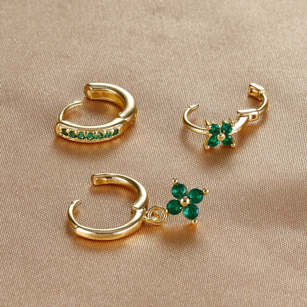 3PCS Stainless Steel Flower Drop Earring Set