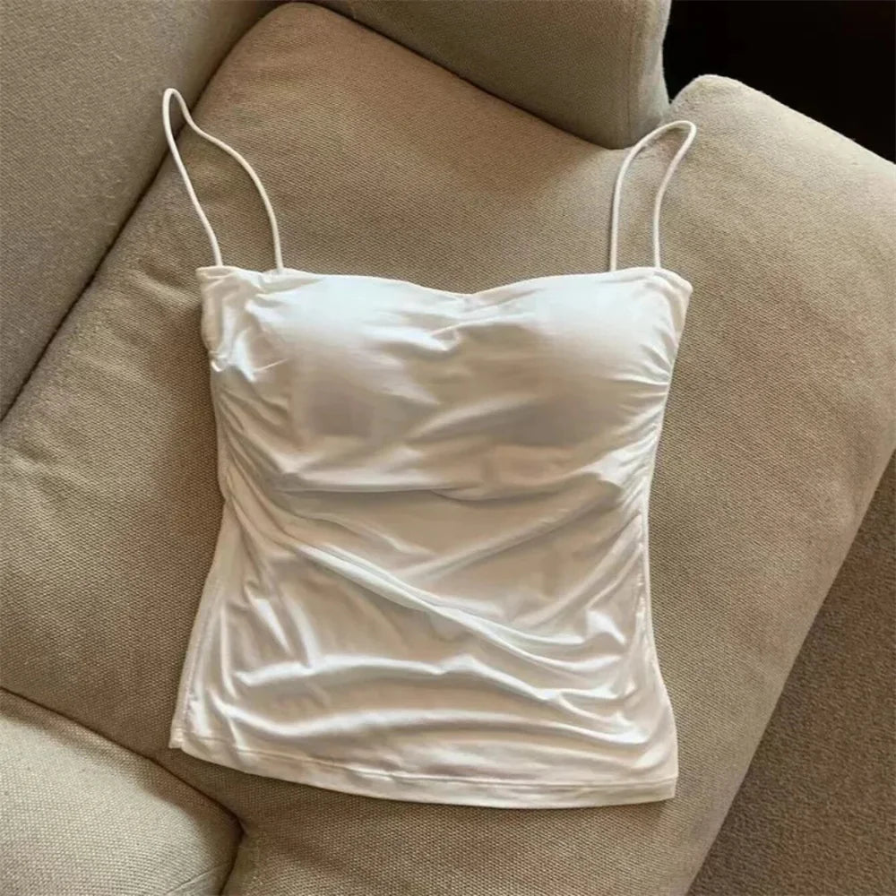Chest pad sleeveless short top with straps