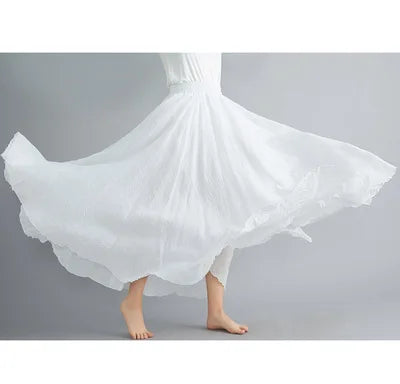 Cotton Linen Dress Elastic Waist A-line Long Skirts