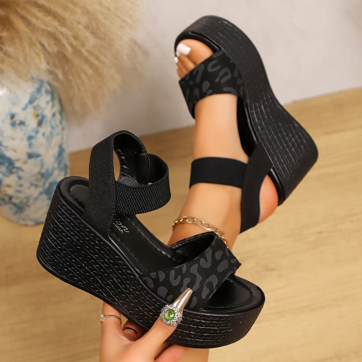 Wedge High Heel Peep Toe Sandals