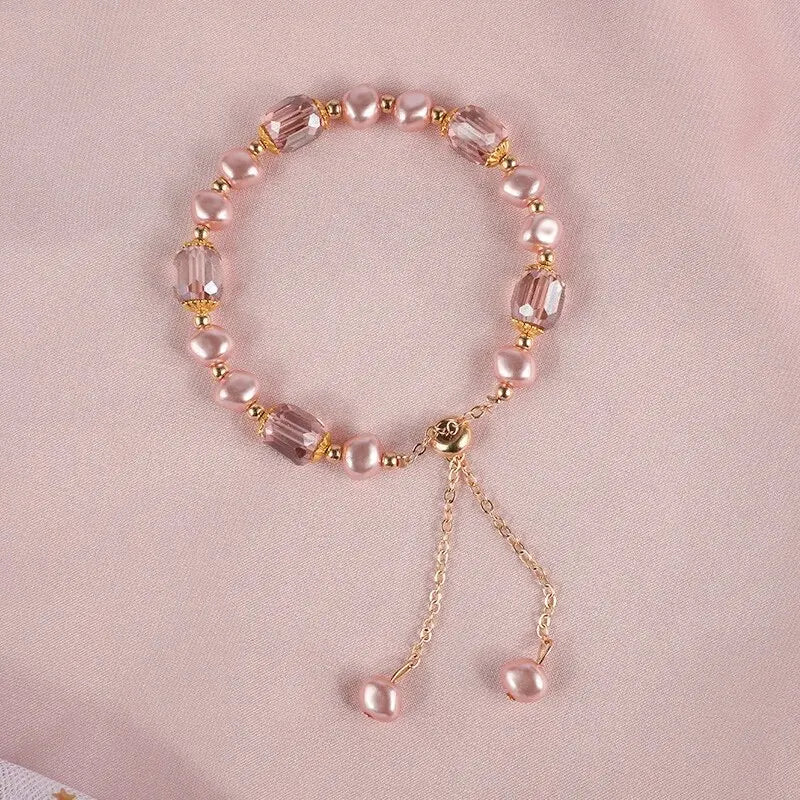 Pink Pearl Crystal Beaded Adjustable Bracelets