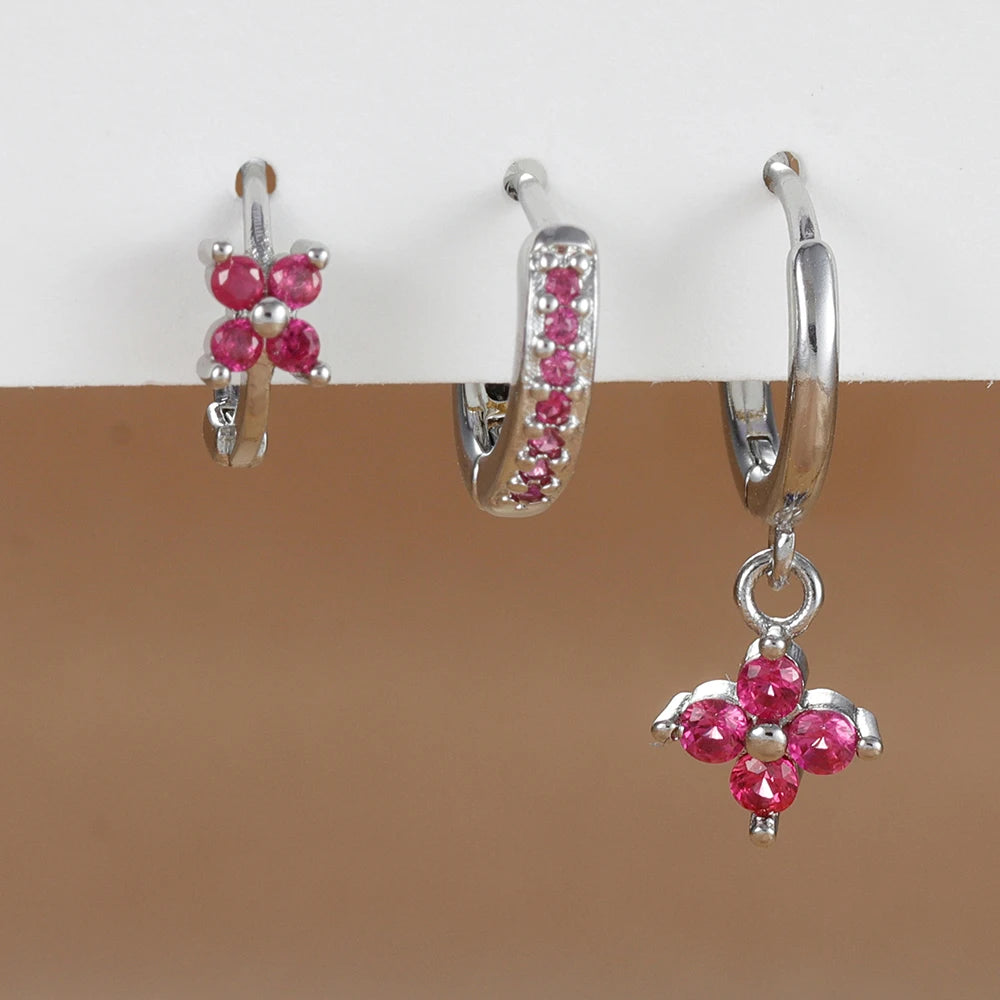 3PCS Stainless Steel Flower Drop Earring Set