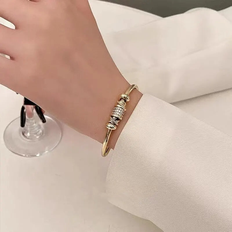 Gold Plated Cubic Zircon Stone Rhodium Adjustable Cuff Bracelet
