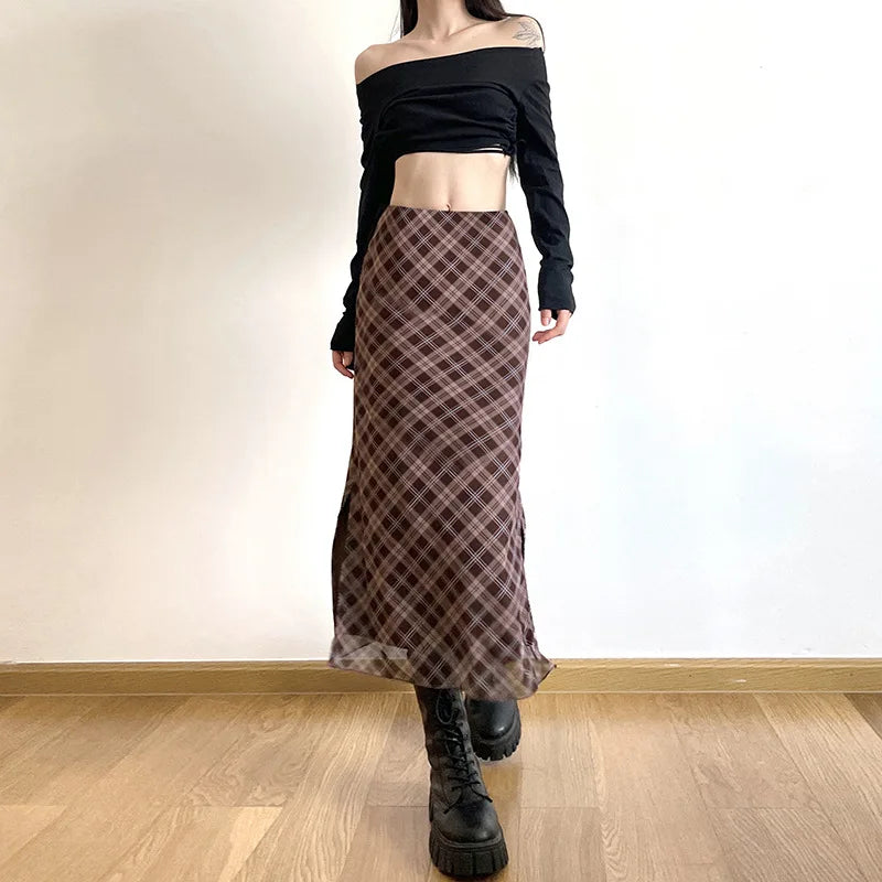 Ankle-Length Plaid Print Wrap Skirts