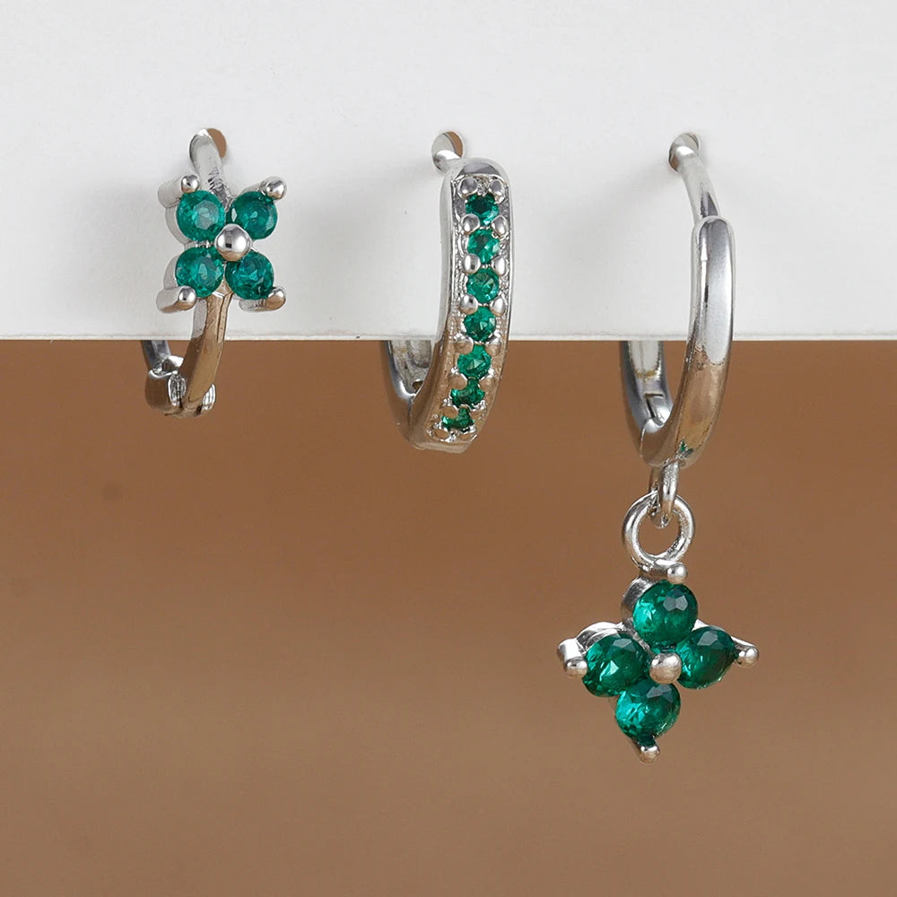 3PCS Stainless Steel Flower Drop Earring Set