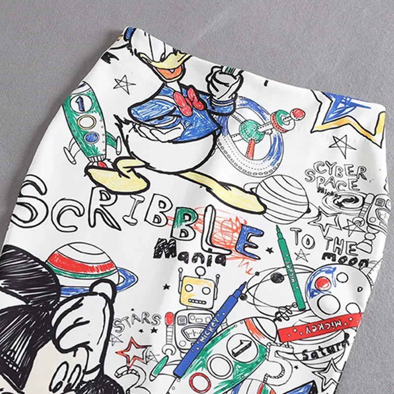 High Waist Cartoon Print Slim Skirts