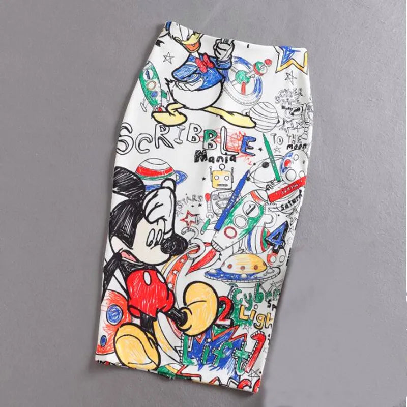 High Waist Cartoon Print Slim Skirts