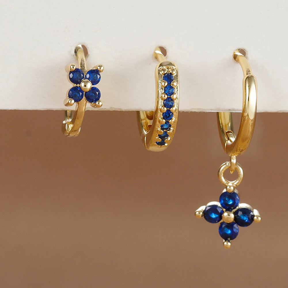 3PCS Stainless Steel Flower Drop Earring Set