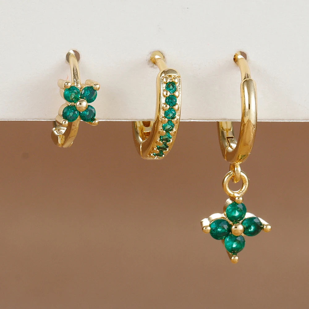3PCS Stainless Steel Flower Drop Earring Set