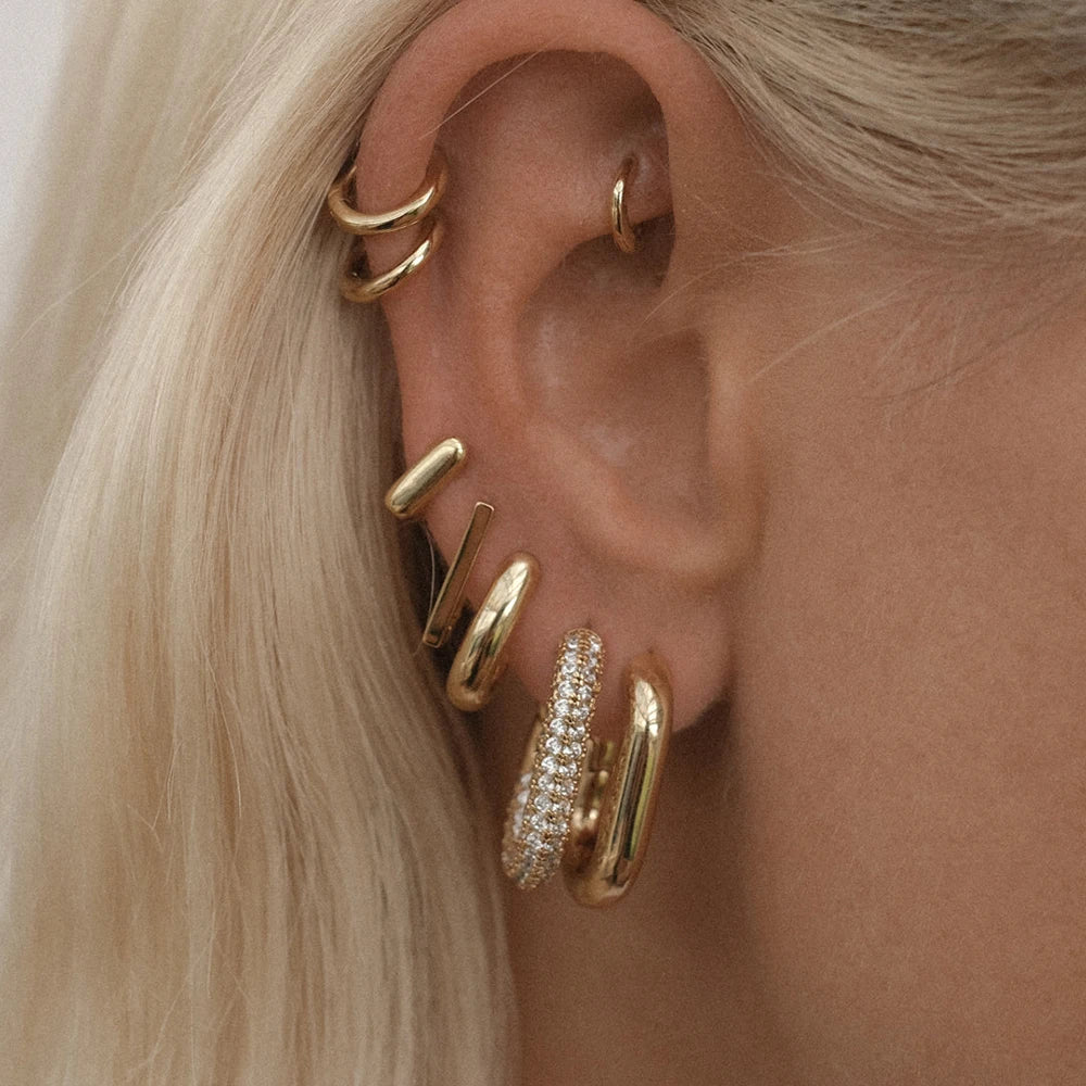 Zircon Round Buckle Hoop Earrings Gold Plated Stainless Steel