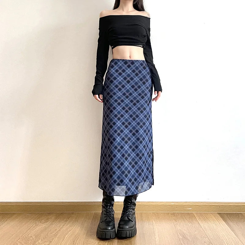 Ankle-Length Plaid Print Wrap Skirts