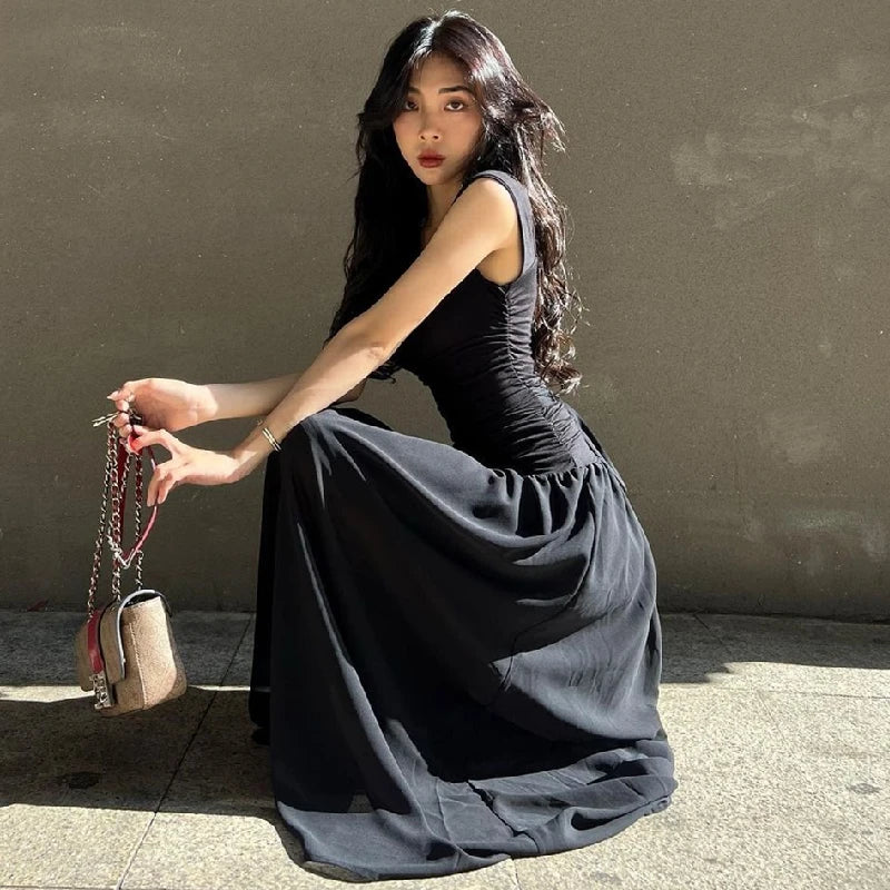 Elegant Long Ruched Bodycon Maxi Dress