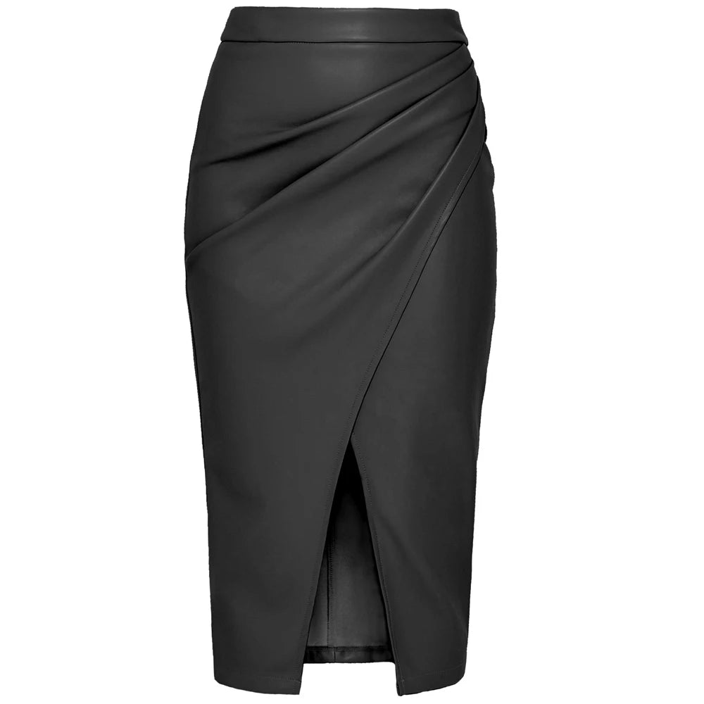 High Waist Fold Jeans Leather Skirts