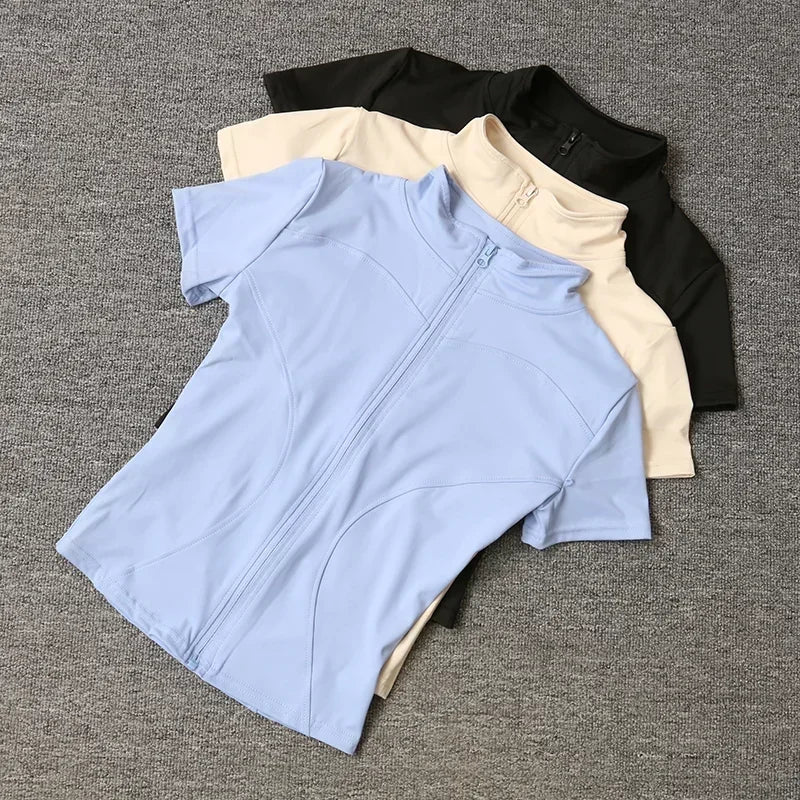 Training- Full Zipper Short Sleeves Yoga shirts