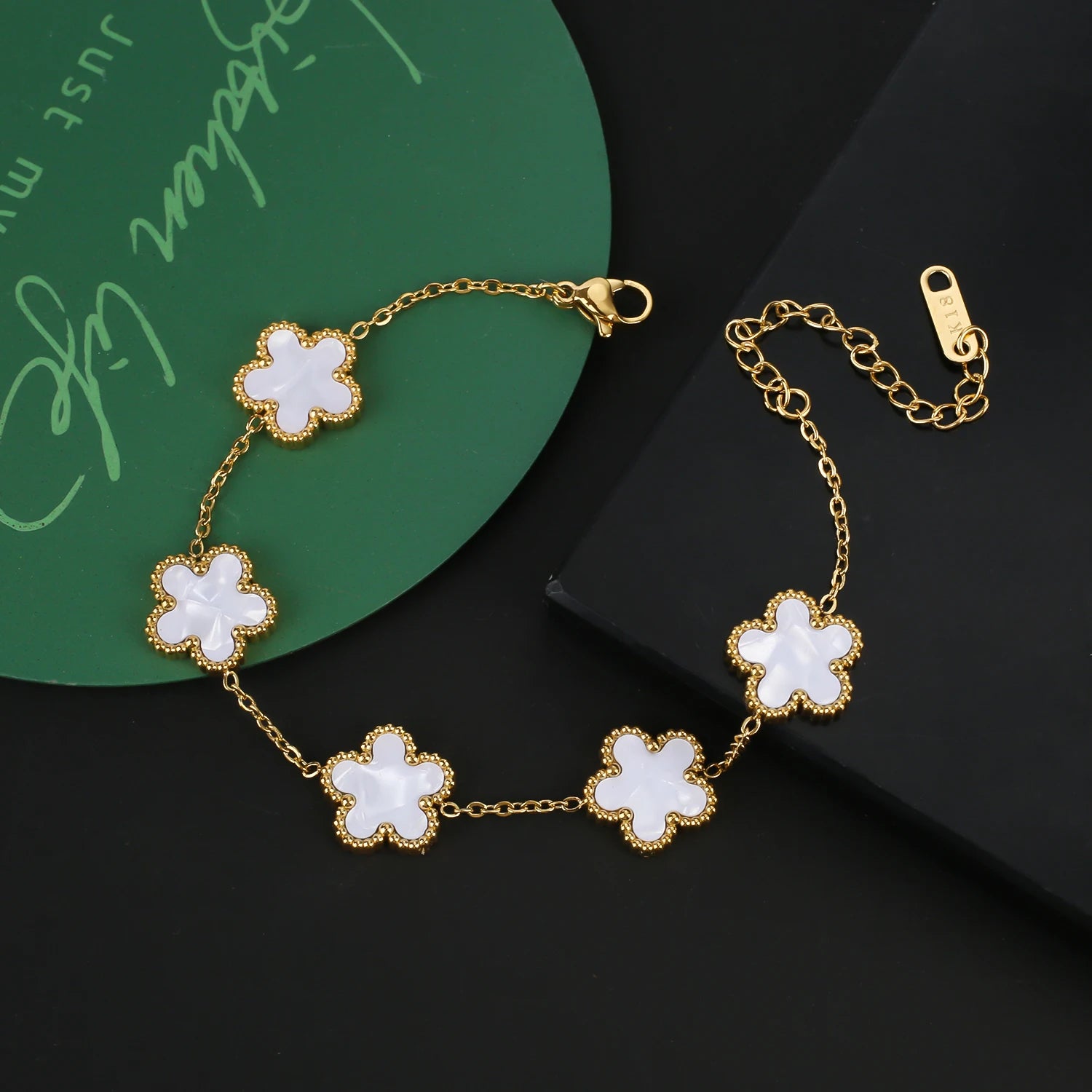 Stainless Steel Five Leaf Flower Clover Bracelet Necklace Earrings