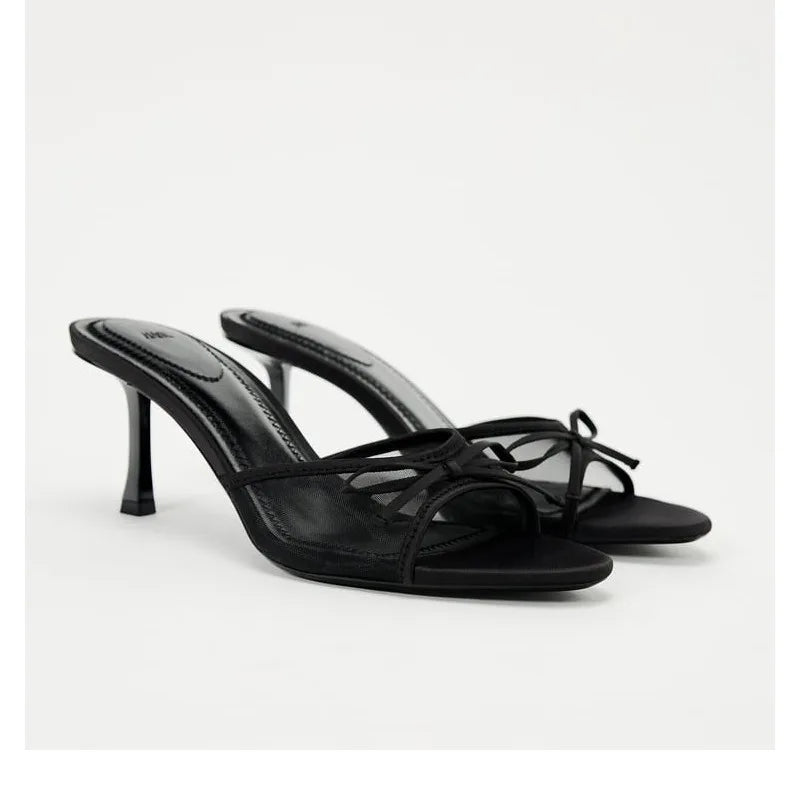 Lace Mesh Bow Heels