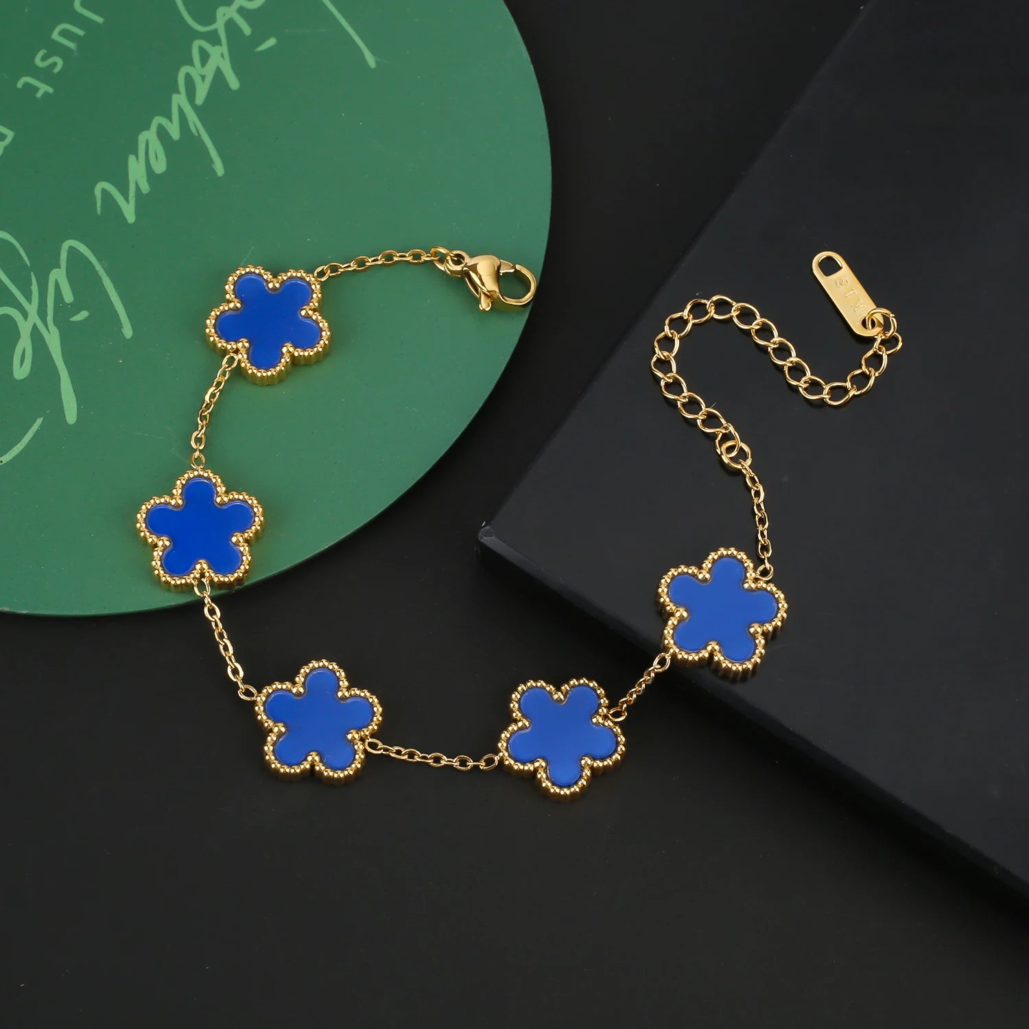 Stainless Steel Five Leaf Flower Clover Bracelet Necklace Earrings