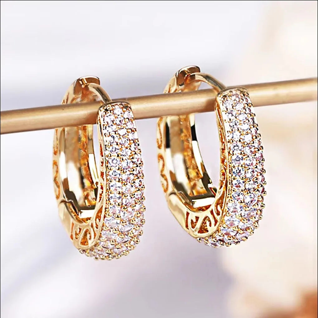 Paved Dazzling CZ Stone Hoop Earrings