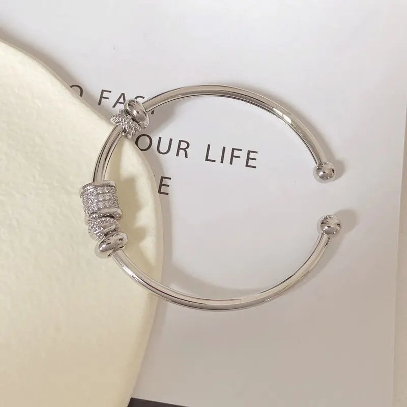 Gold Plated Cubic Zircon Stone Rhodium Adjustable Cuff Bracelet