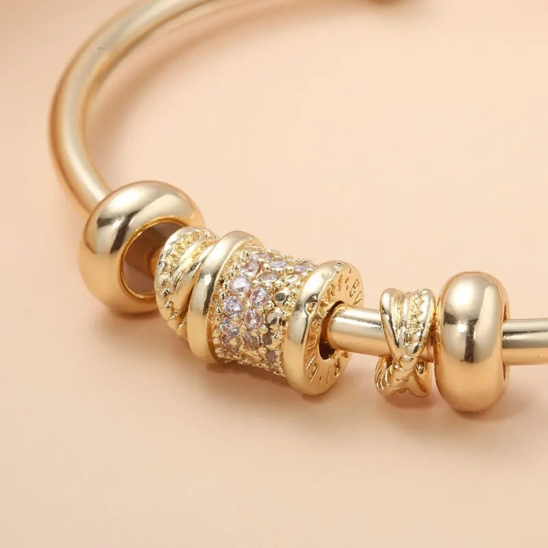 Gold Plated Cubic Zircon Stone Rhodium Adjustable Cuff Bracelet