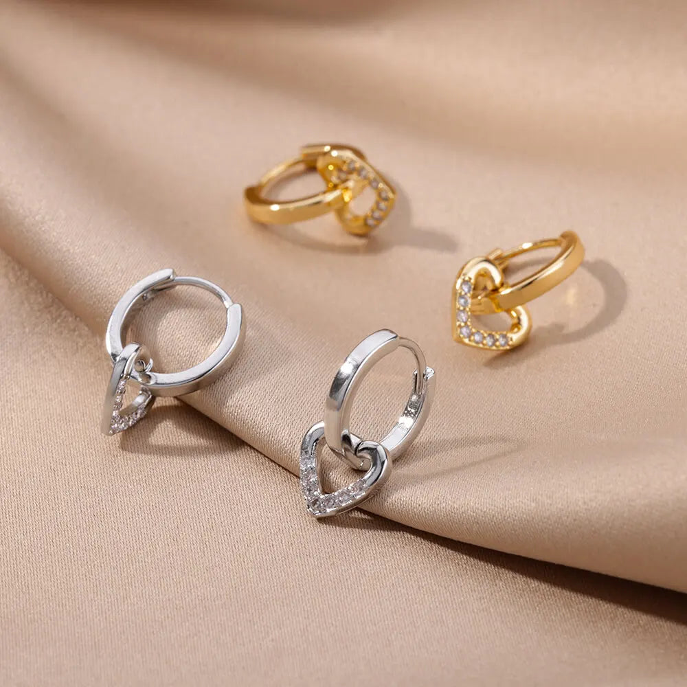 Stainless Steel Hollow Zircon Heart Earrings