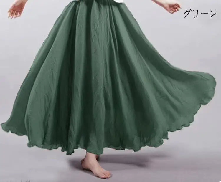 Cotton Linen Dress Elastic Waist A-line Long Skirts