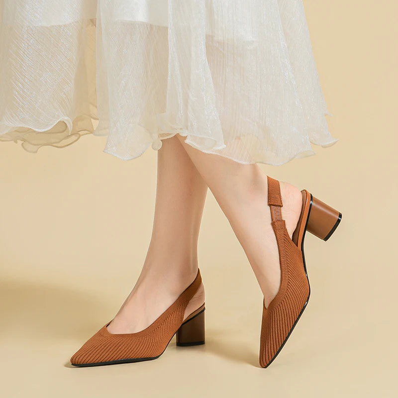 Knitted Round Thick Heels