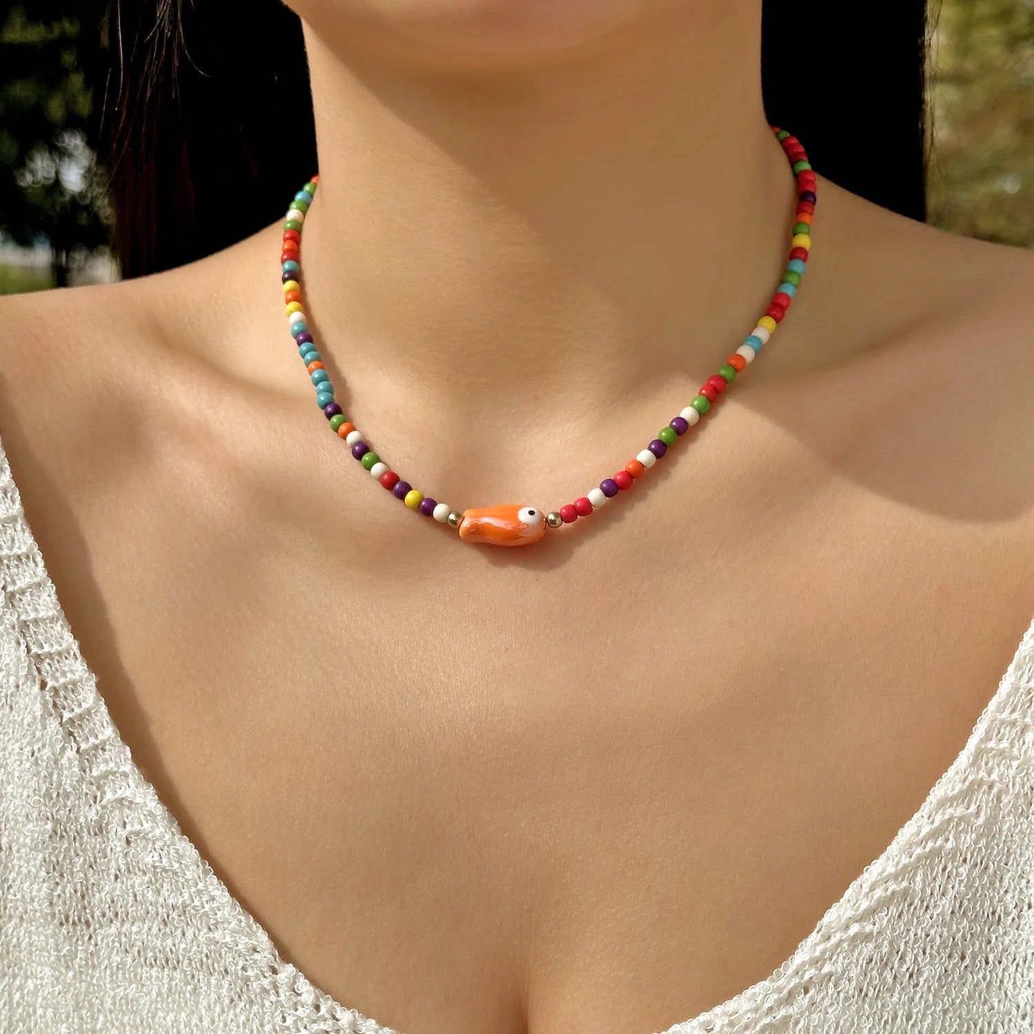 Rice Beads Starfish Pendant Necklace